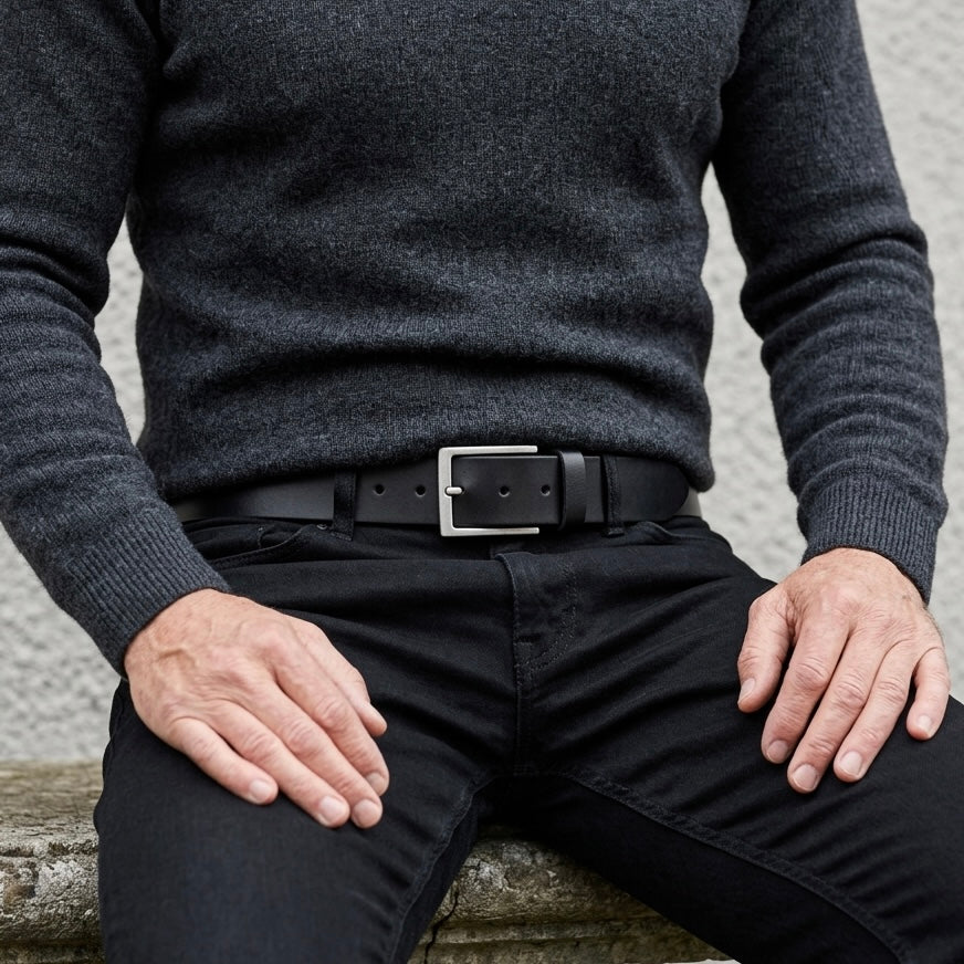 Bestseller: Herren Jeansgürtel „Vincent“ in Schwarz – 4 cm, satt, griffig & anschmiegsam