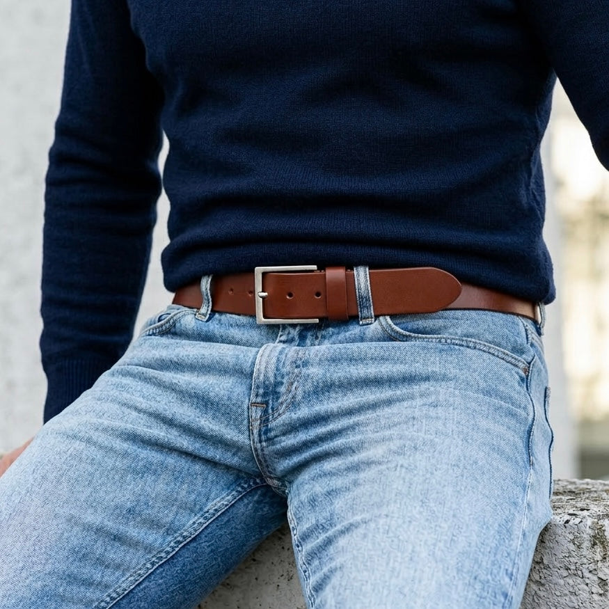 Bestseller: Herren Jeansgürtel „Vincent“ in Cognac – 4 cm, satt, griffig & anschmiegsam