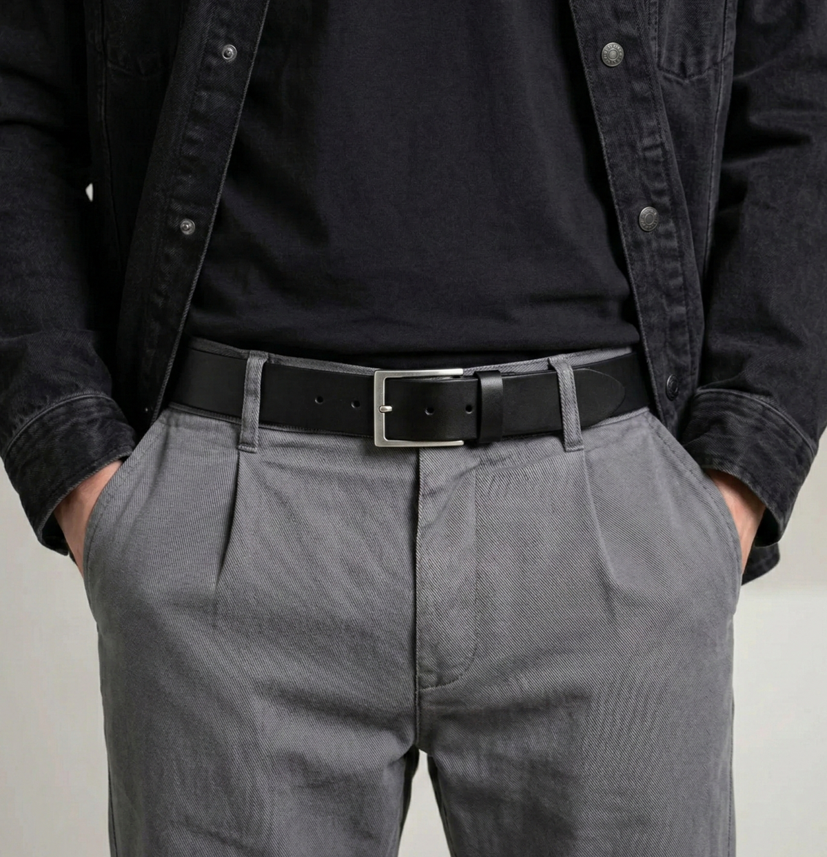 Bestseller: Herren Jeansgürtel „Vincent“ in Schwarz – 4 cm, satt, griffig & anschmiegsam