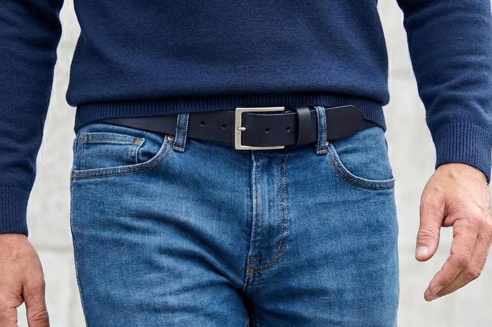 Bestseller: Herren Jeansgürtel „Vincent“ in Blau – 4 cm, satt, griffig & anschmiegsam
