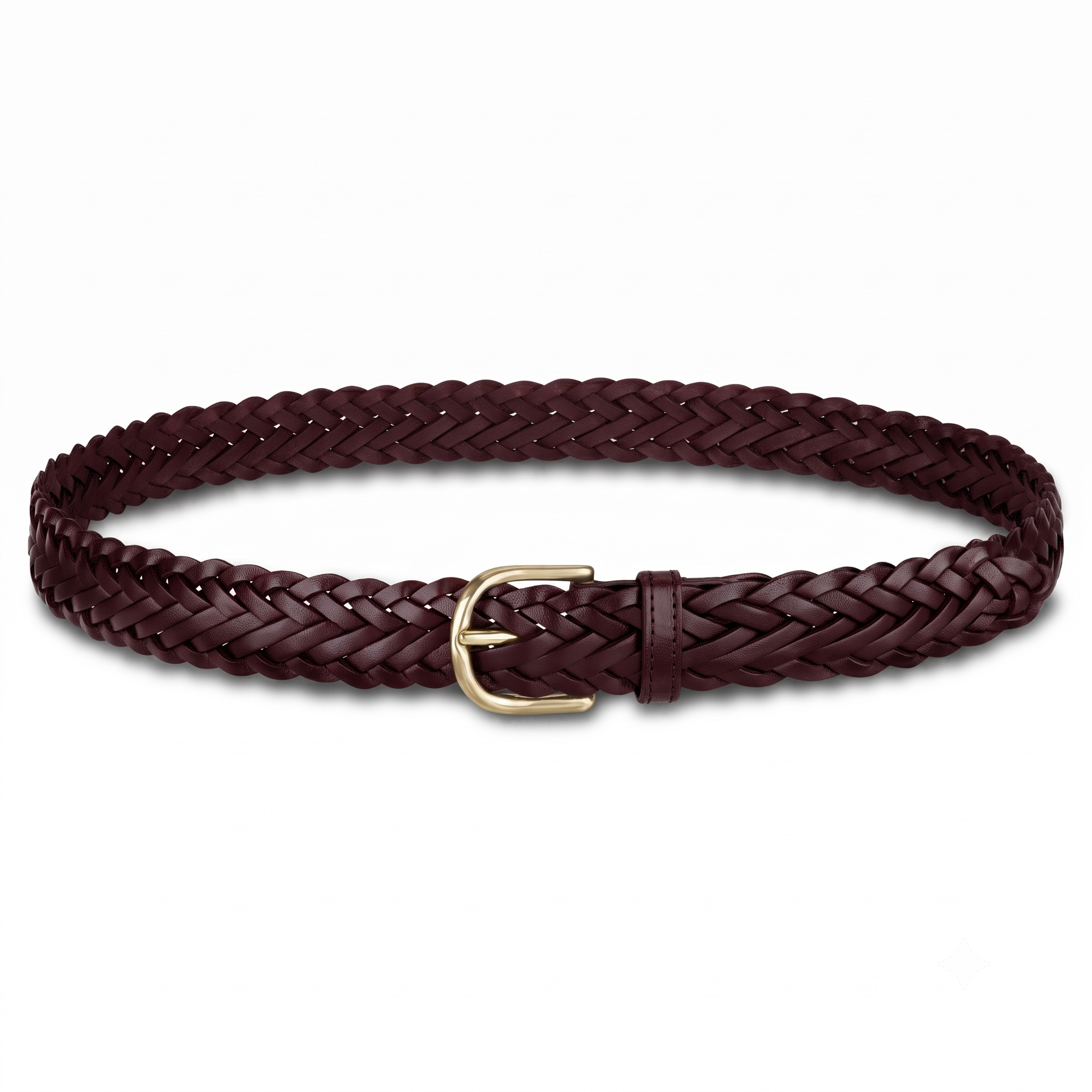 Flechtgürtel Bordeaux - „Andrea“: 3 cm, handgeflochten, Schnalle in Gold