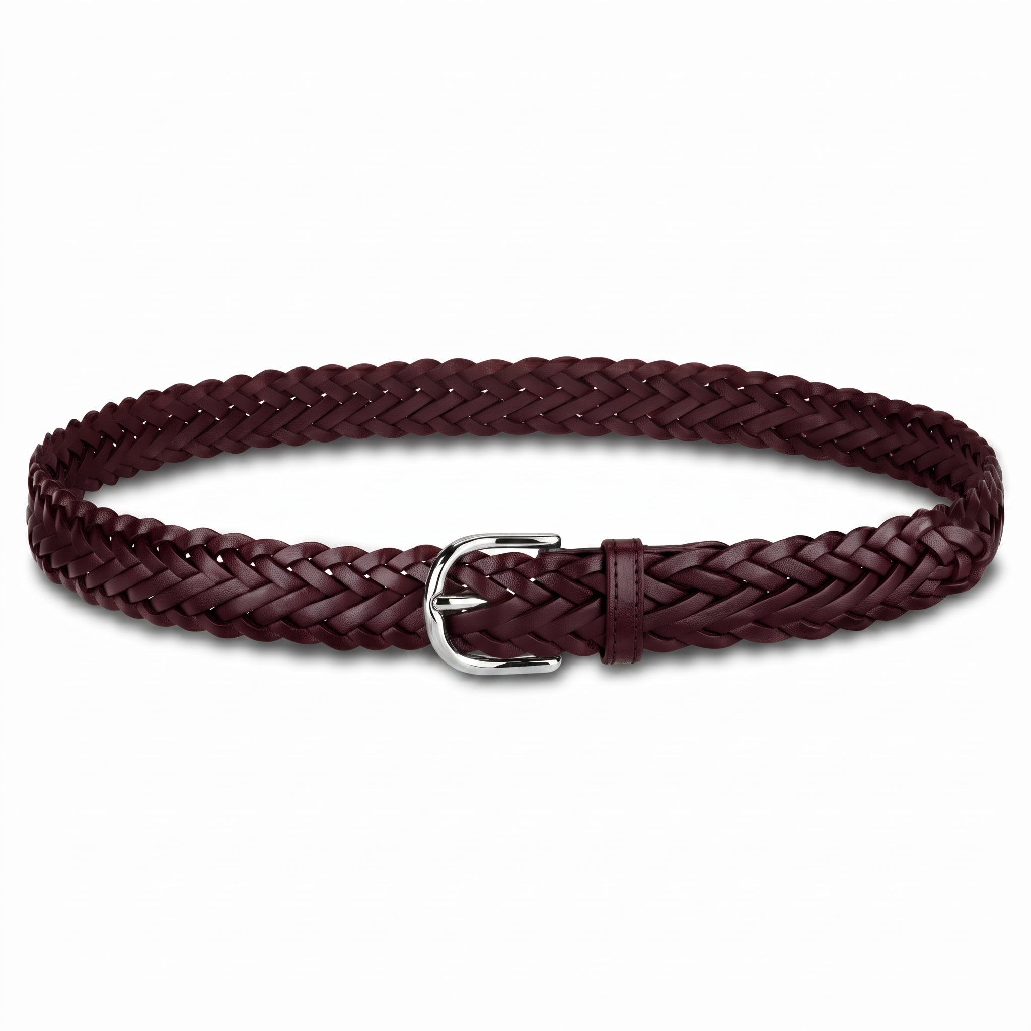 Flechtgürtel Bordeaux - „Andrea“: 3 cm, handgeflochten, Schnalle in Silber