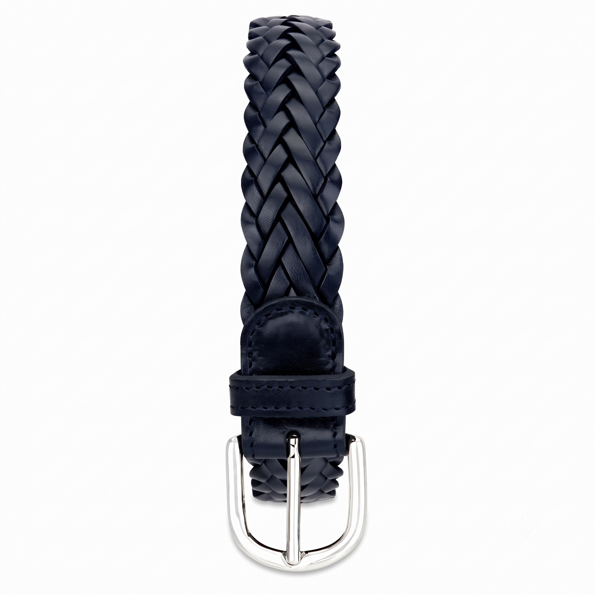 Flechtgürtel Dunkelblau - „Andrea“: 3 cm, handgeflochten, Schnalle in Silber