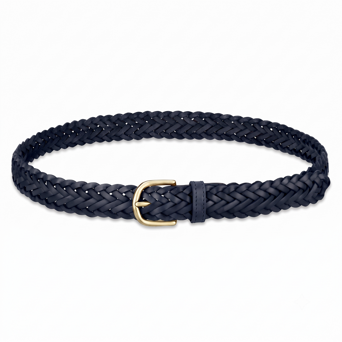 Flechtgürtel Dunkelblau - „Andrea“: 3 cm, handgeflochten, Schnalle in Gold