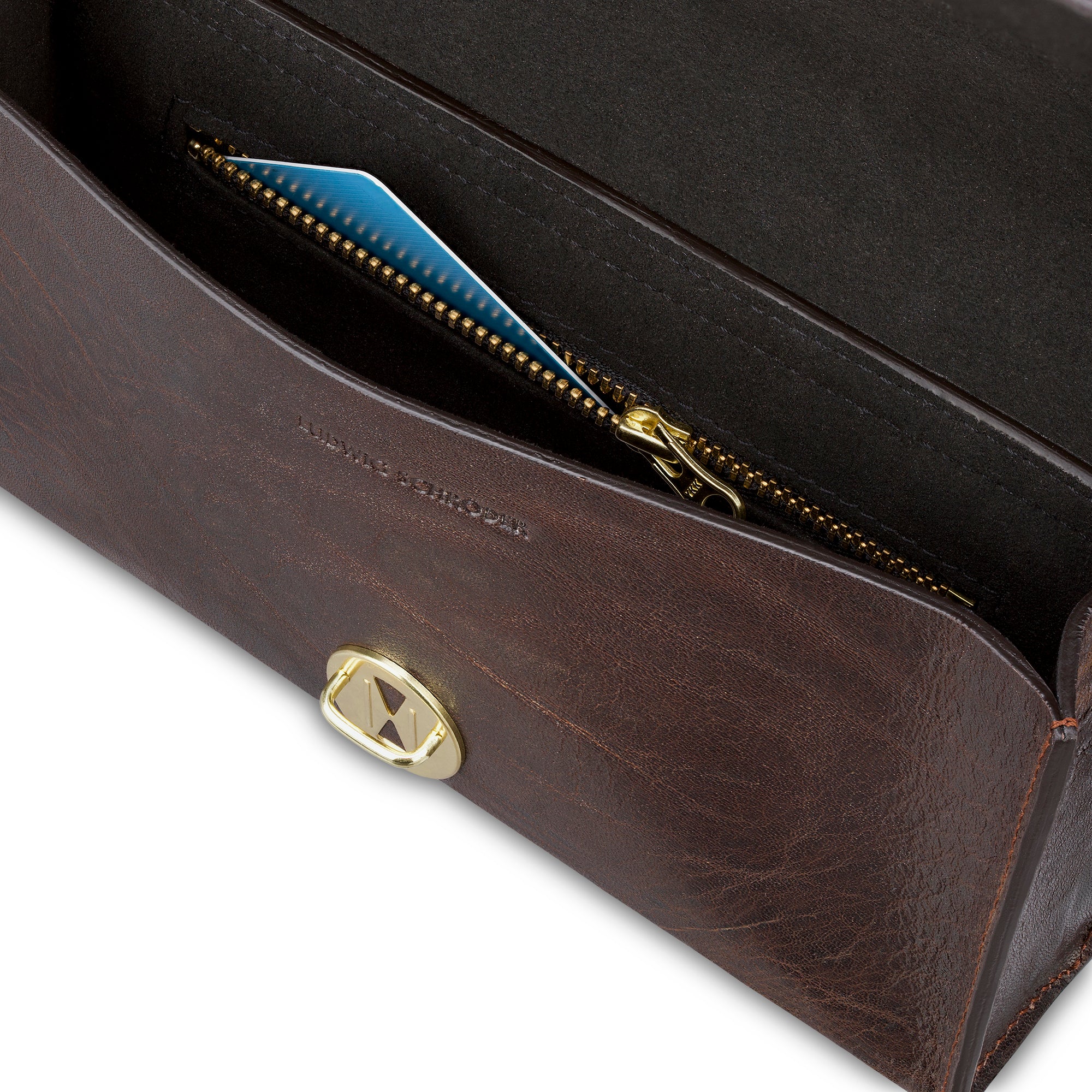 Crossbody Damen Handtasche innen mit  hochwertigem YKK Messing Reißverschlussfach - aus Leder in Braun im Vintage Look 