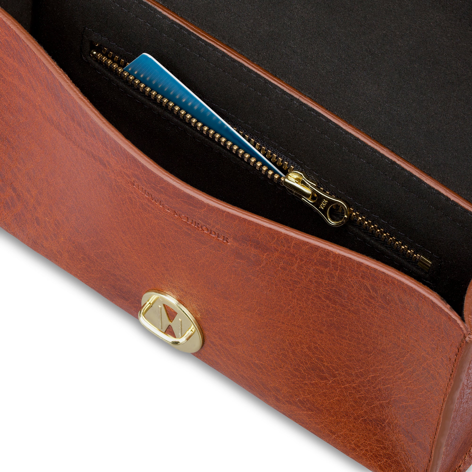 Crossbody Damen Handtasche innen mit  hochwertigem YKK Messing Reißverschlussfach - aus Leder in Cognac im Vintage Look 
