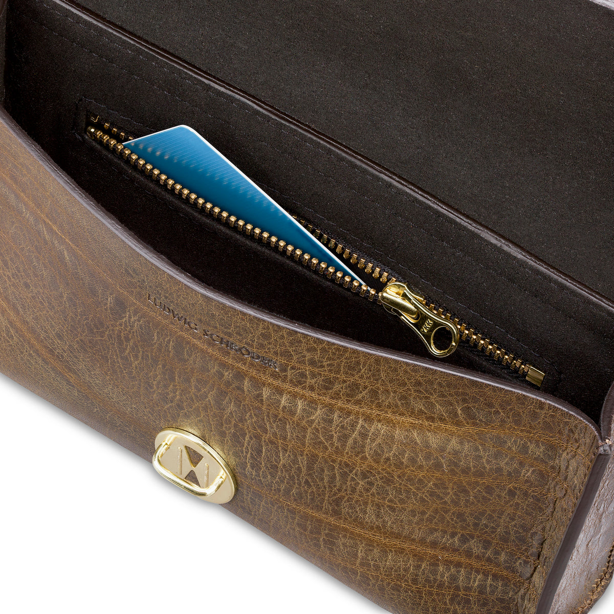 Crossbody Damen Handtasche innen mit  hochwertigem YKK Messing Reißverschlussfach - aus Leder in Oliv im Vintage Look 