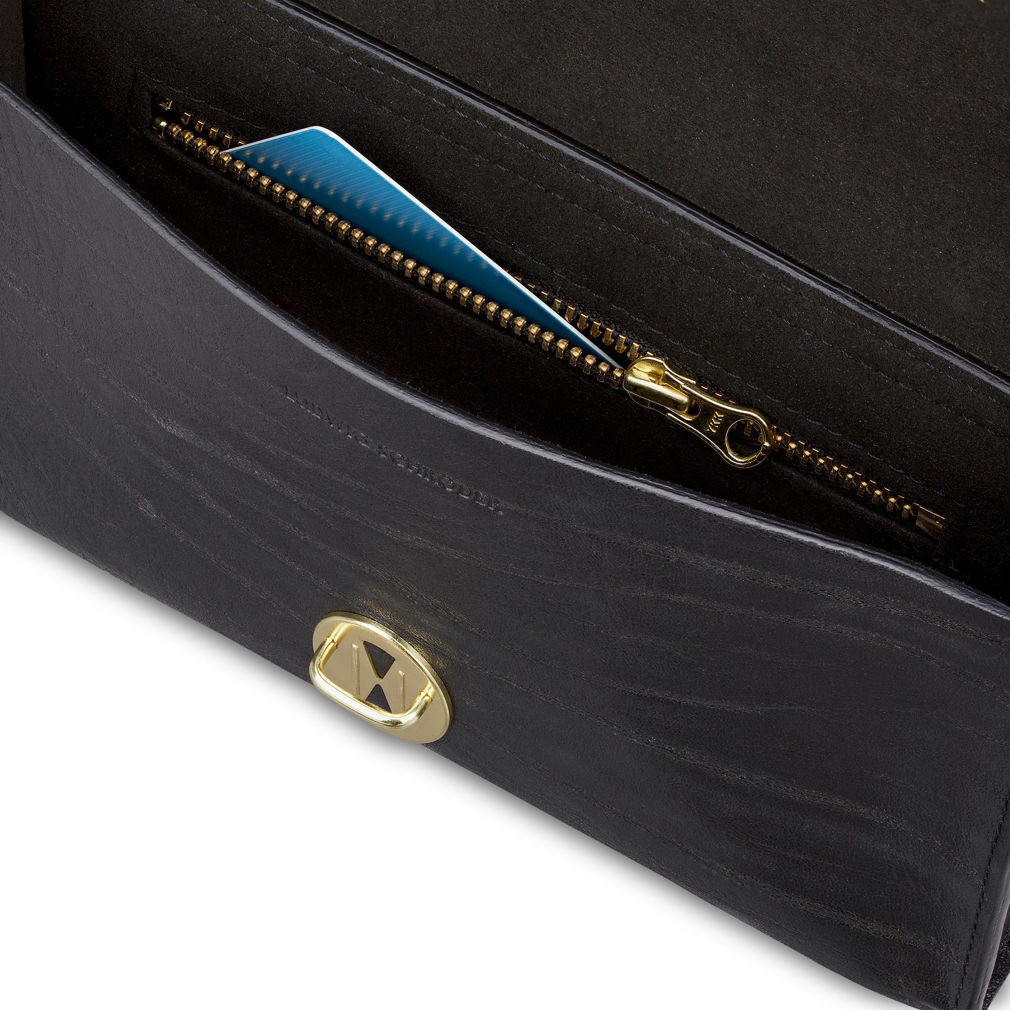 Crossbody Damen Handtasche innen mit  hochwertigem YKK Messing Reißverschlussfach - aus Leder in Schwarz im Vintage Look 