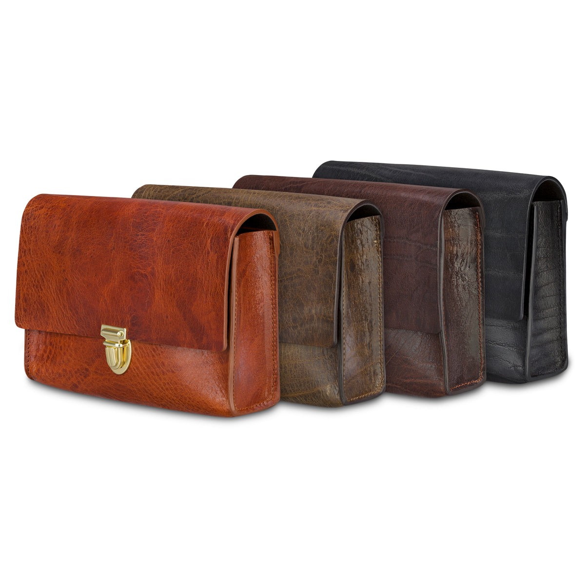 Crossbody Damen Handtasche aus Leder in Braun, Schwarz, Cognac oder Oliv im Vintage Look mit hochwertigem Messing Steckverschluss