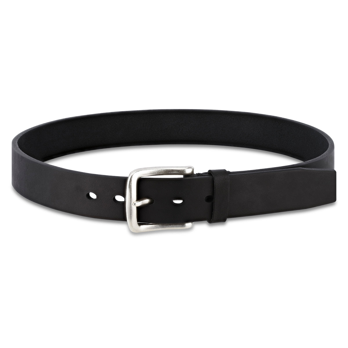 extra dicker Jeansgürtel in schwarz aus Ochsenleder 4cm breit mit Handnaht, silberner Schnalle und trapezförmiger Spitze