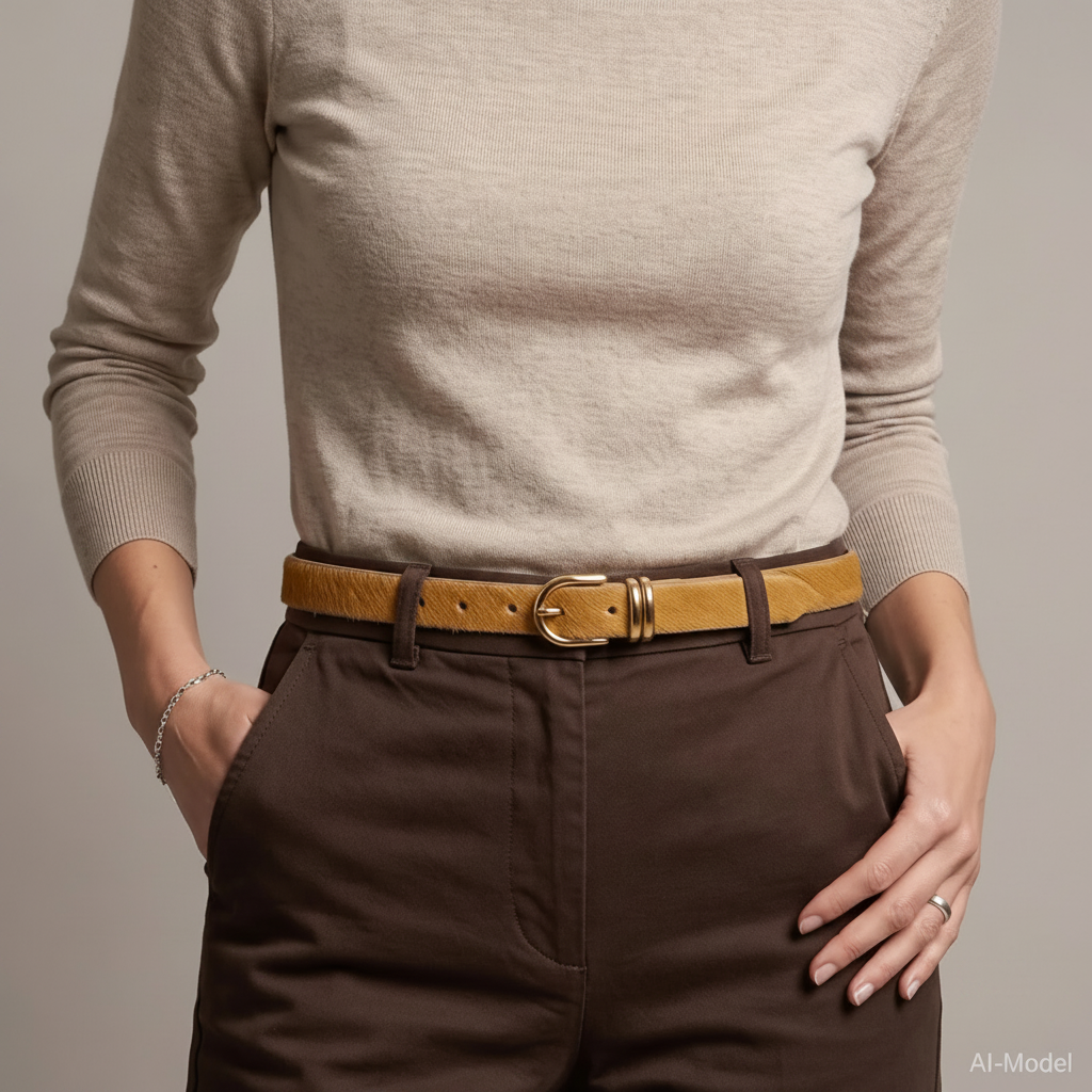 Damen Fellgürtel „Emi“ in Camel – 2,5 cm, echt Kuhfell & goldene Schnalle