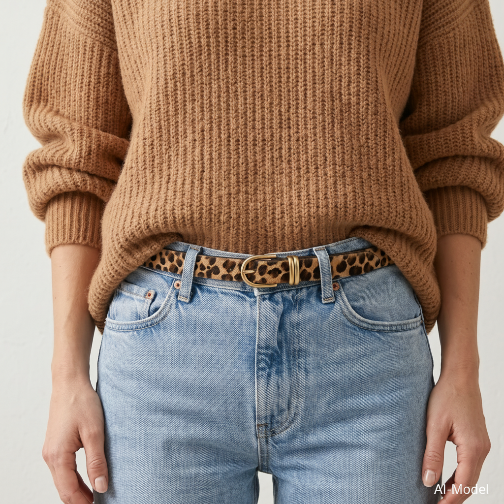 Damen Fellgürtel „Emi“ Leopard – 2,5 cm, echt Kuhfell & goldene Schnalle