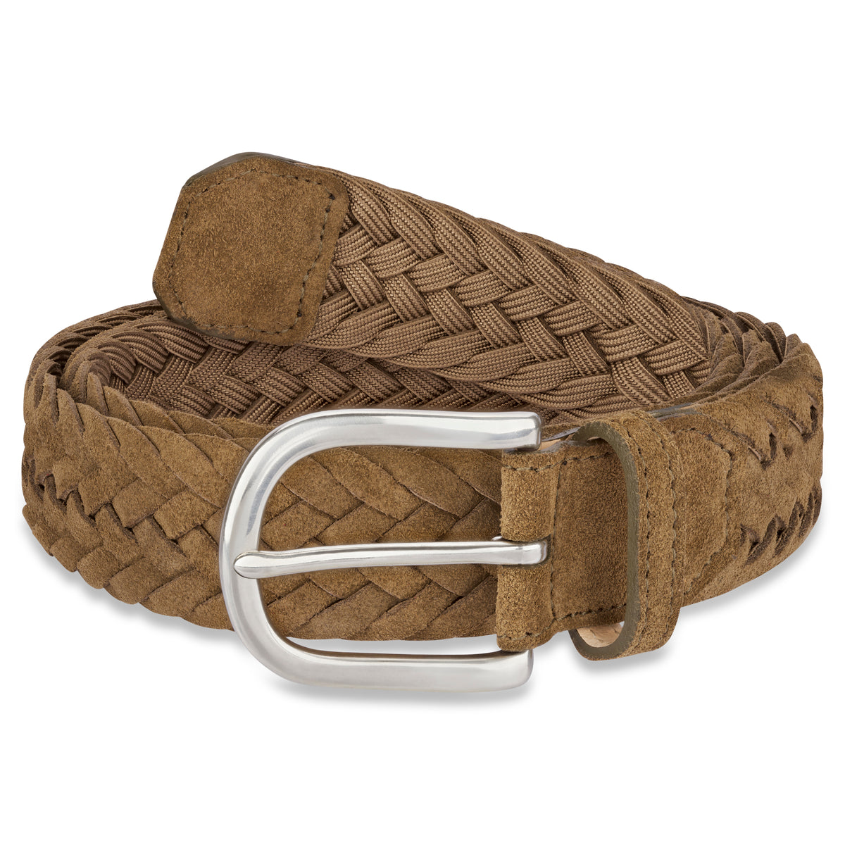 Damen Flechtgürtel aus Velours Leder in khaki