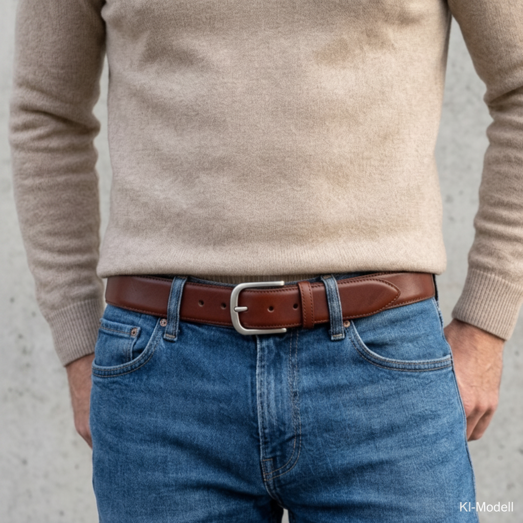 Lebenslang-Gürtel „Hannes“ in Cognac – 4 cm, bombierter Herren Jeansgürtel mit massiver Edelstahlschnalle