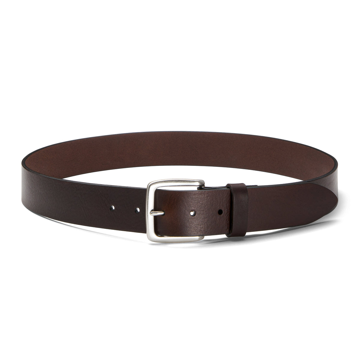 klassischer unisex Jeansgürtel aus braunem Rindleder, 4cm breit, weich, mit silberner Schnalle 