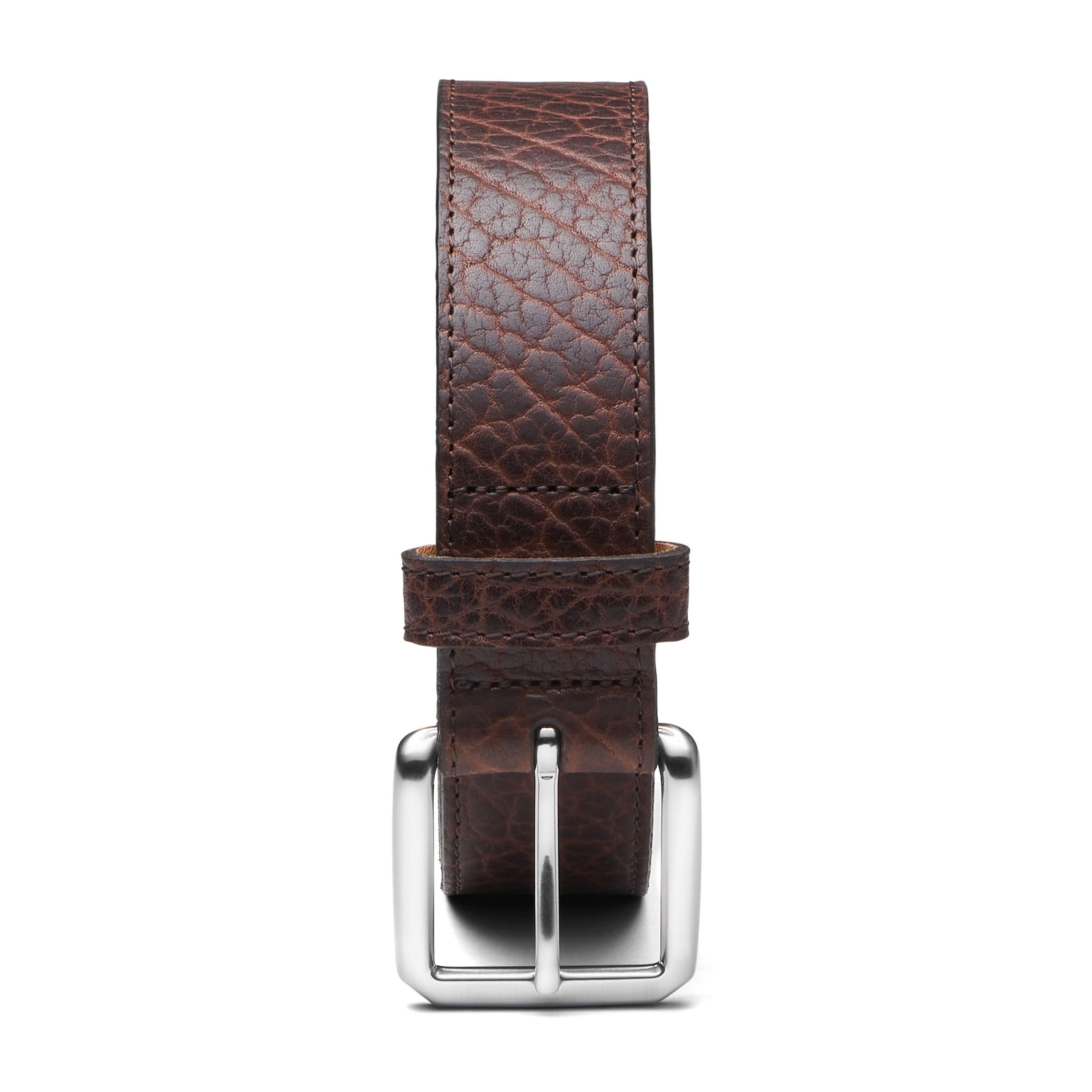 3,5cm eleganter breiter Herren Bisonleder Gürtel in braun mit natureller Rückseite und silberner 