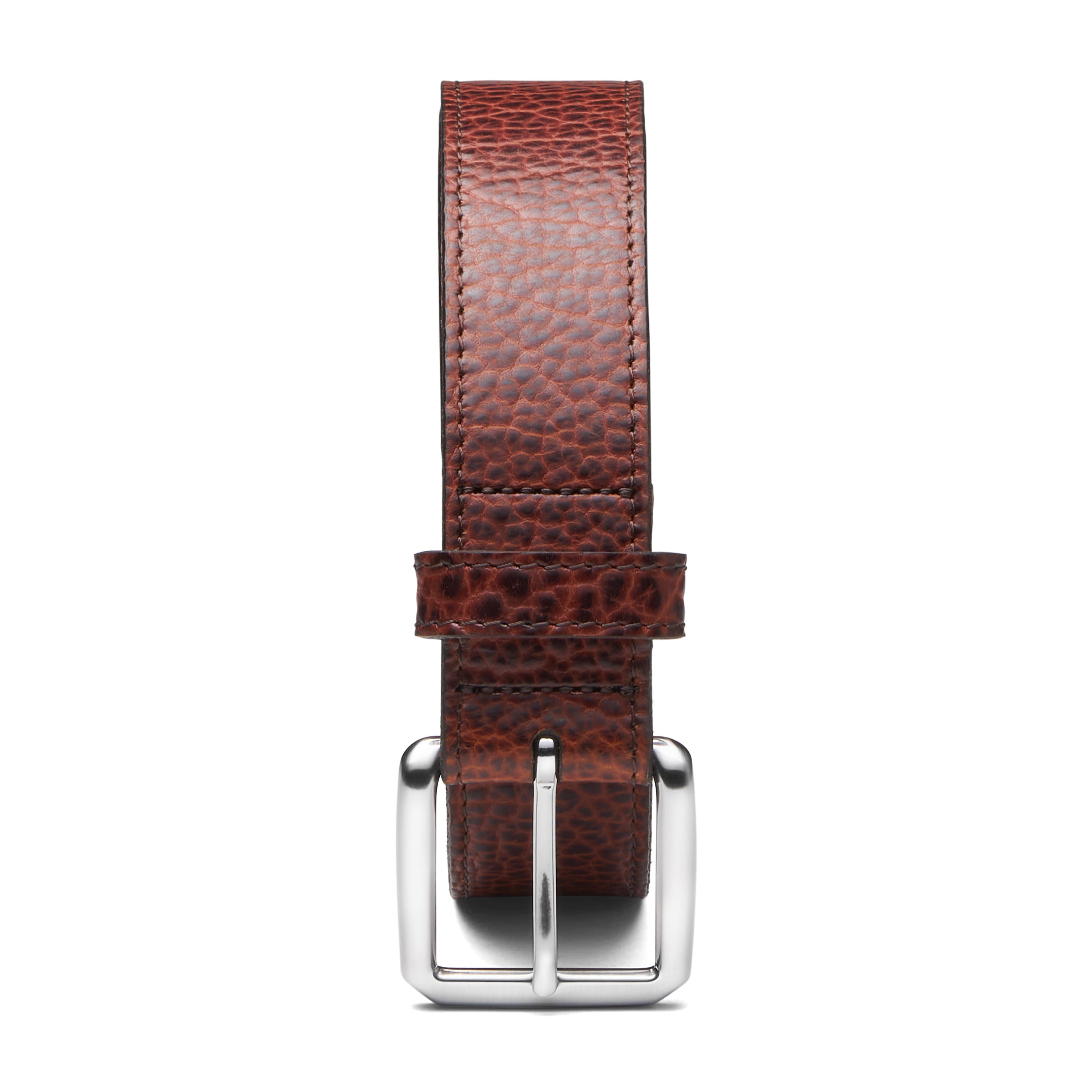 3,5cm breiter eleganter Herren Bisonleder Gürtel in cognac mit natureller Rückseite und silberner Schnalle