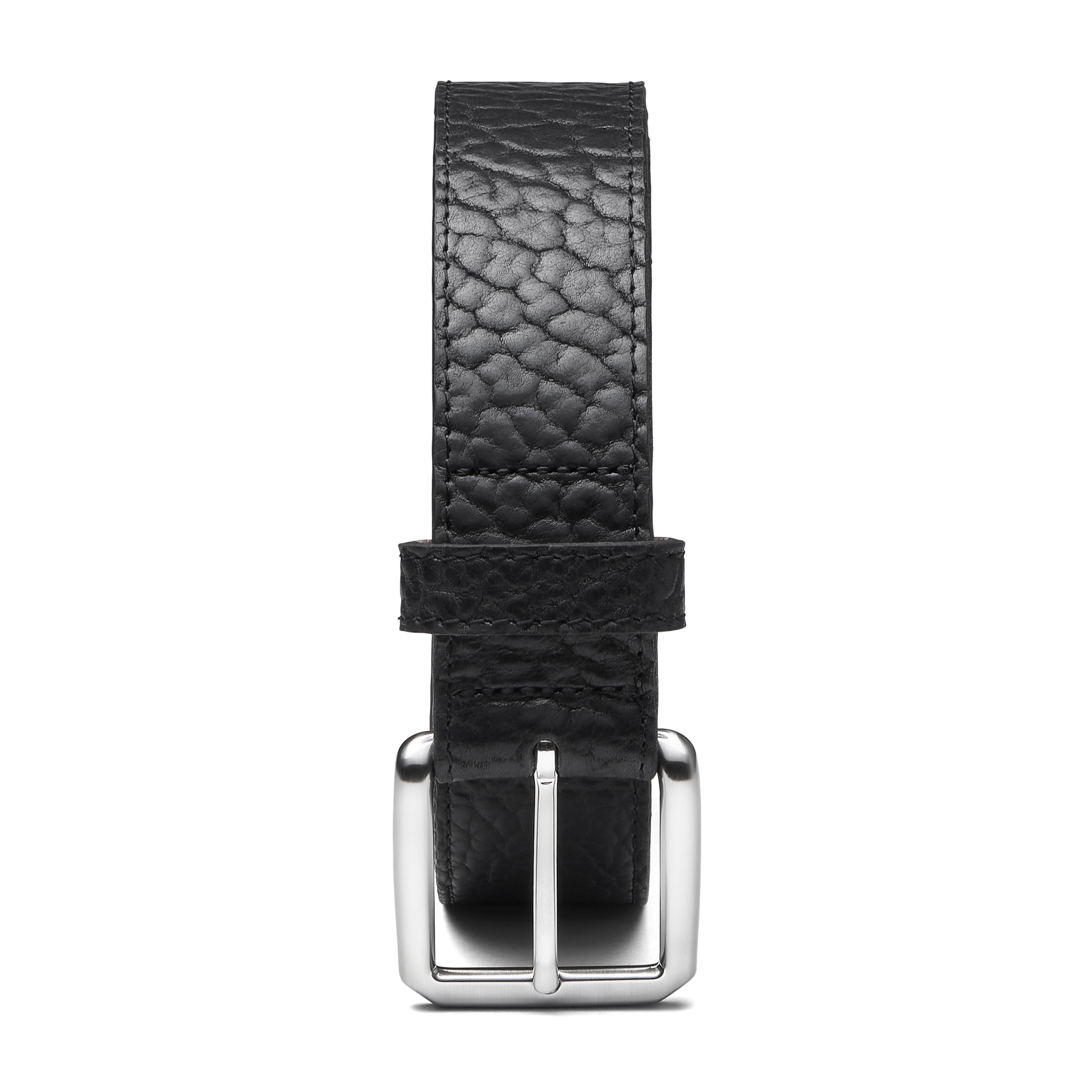 3,5cm eleganter breiter Herren Bisonleder Gürtel in schwarz mit natureller Rückseite und silberner 