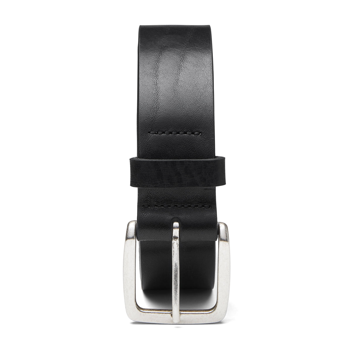 klassischer unisex Jeansgürtel aus schwarzem Rindleder, 4cm breit, weich, mit silberner Schnalle 