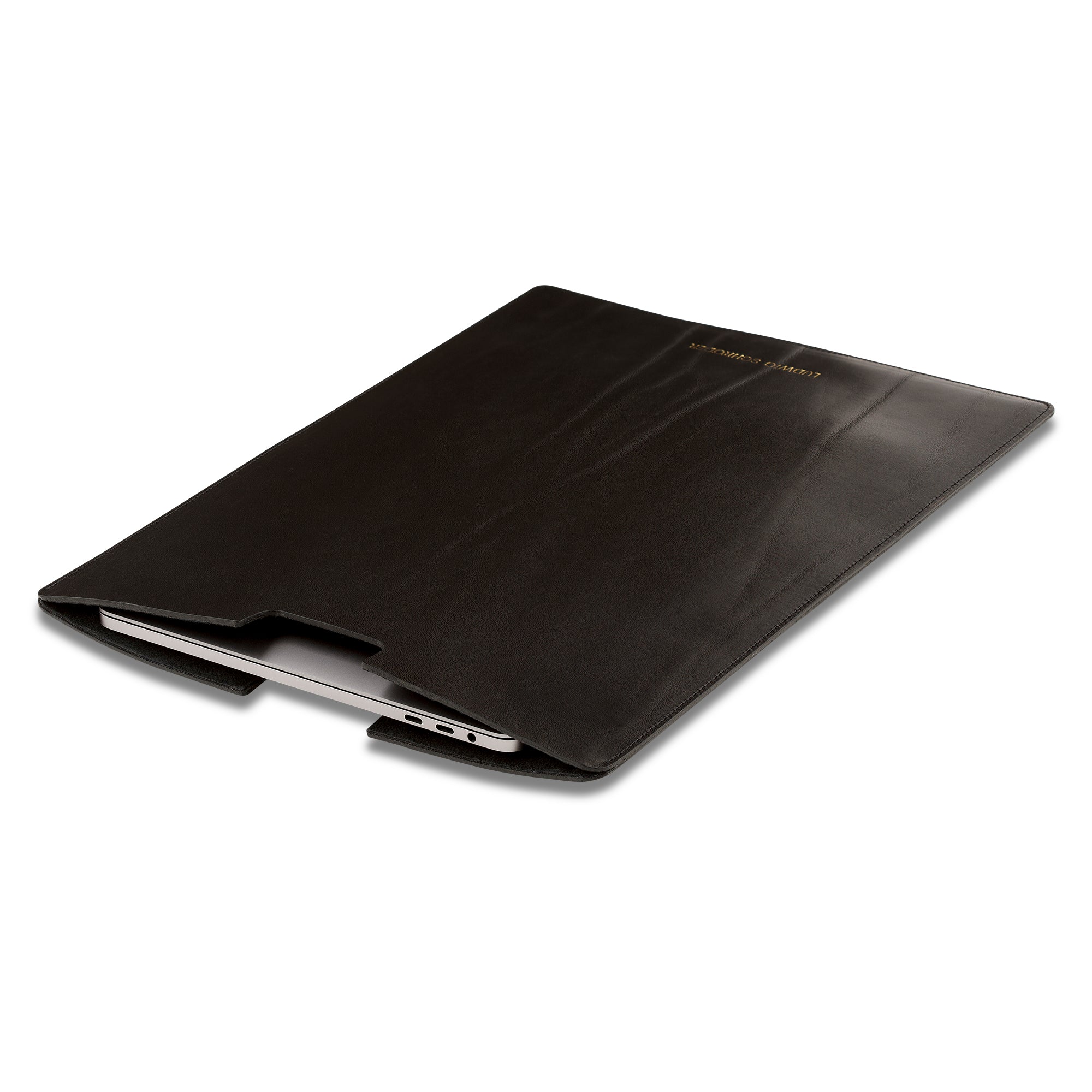 Handgefertigtes MacBook/ Surface Laptop Sleeve in Schwarz – Edles Anilinleder aus Süddeutschland für sicheren Schutz