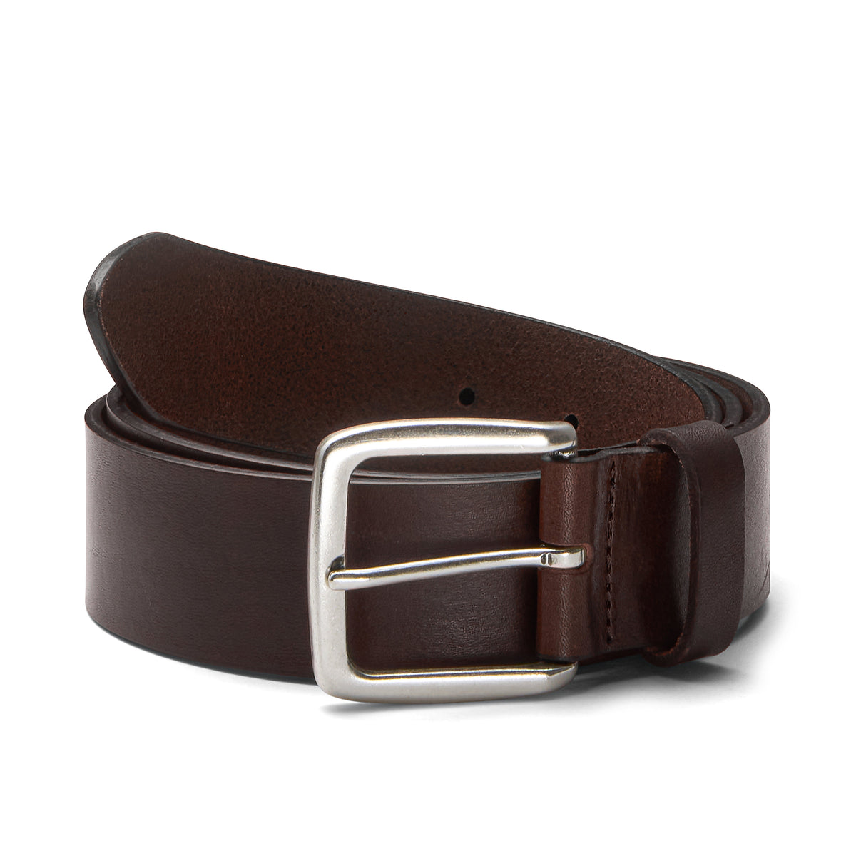 klassischer unisex Jeansgürtel aus braunem Rindleder, 4cm breit, weich, mit silberner Schnalle 