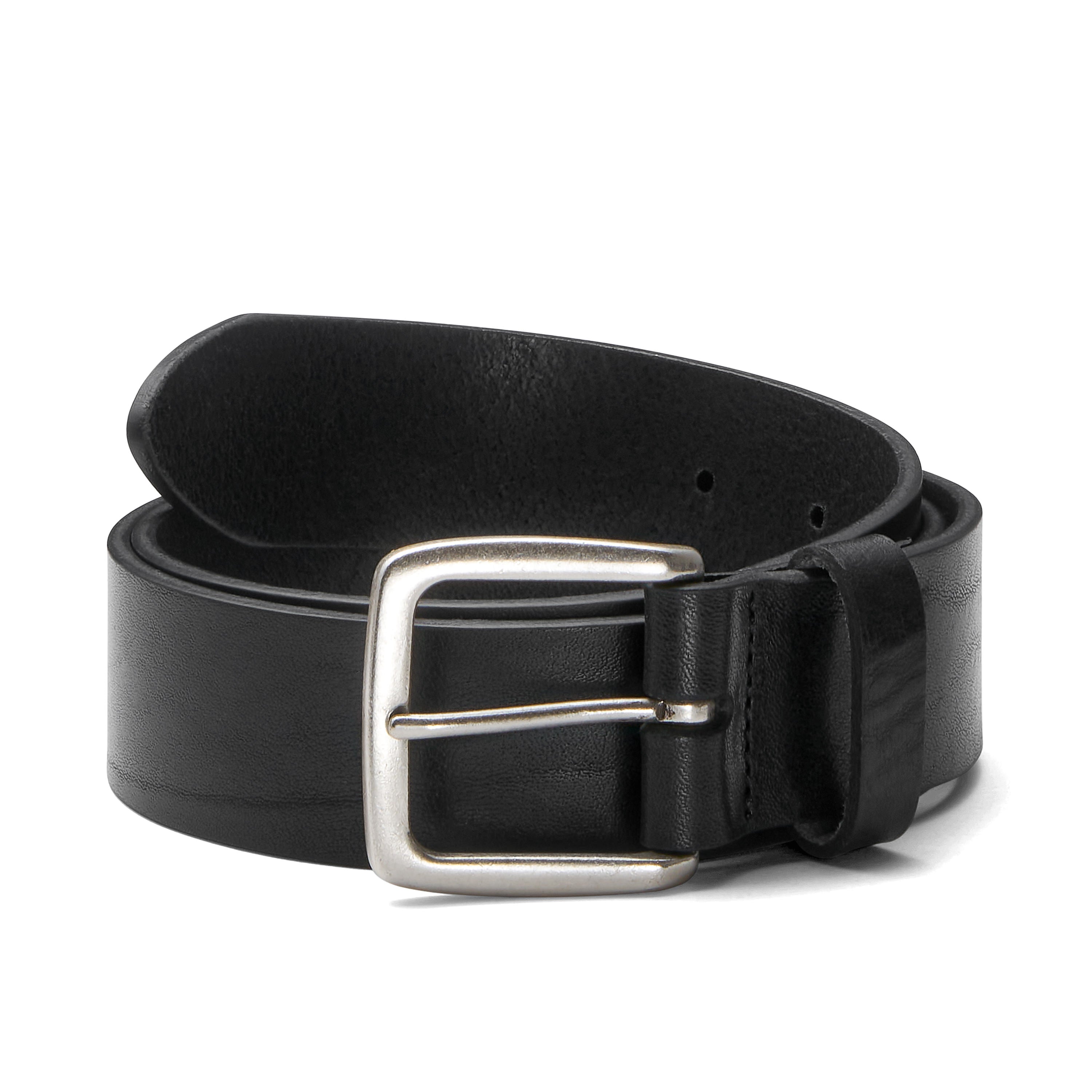 klassischer unisex Jeansgürtel aus schwarzem Rindleder, 4cm breit, weich, mit silberner Schnalle 