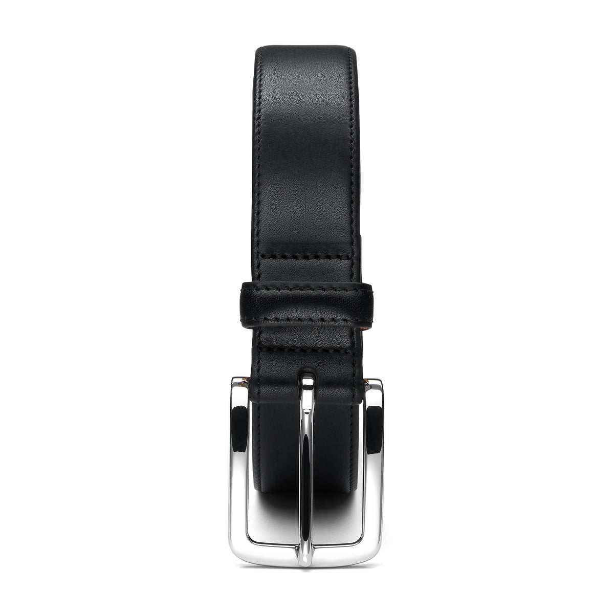 schmaler, 3cm breiter Herren Ledergürtel Schwarz. Elegant und passend zum Anzug. Leichte Bombierung und ton in ton genäht
