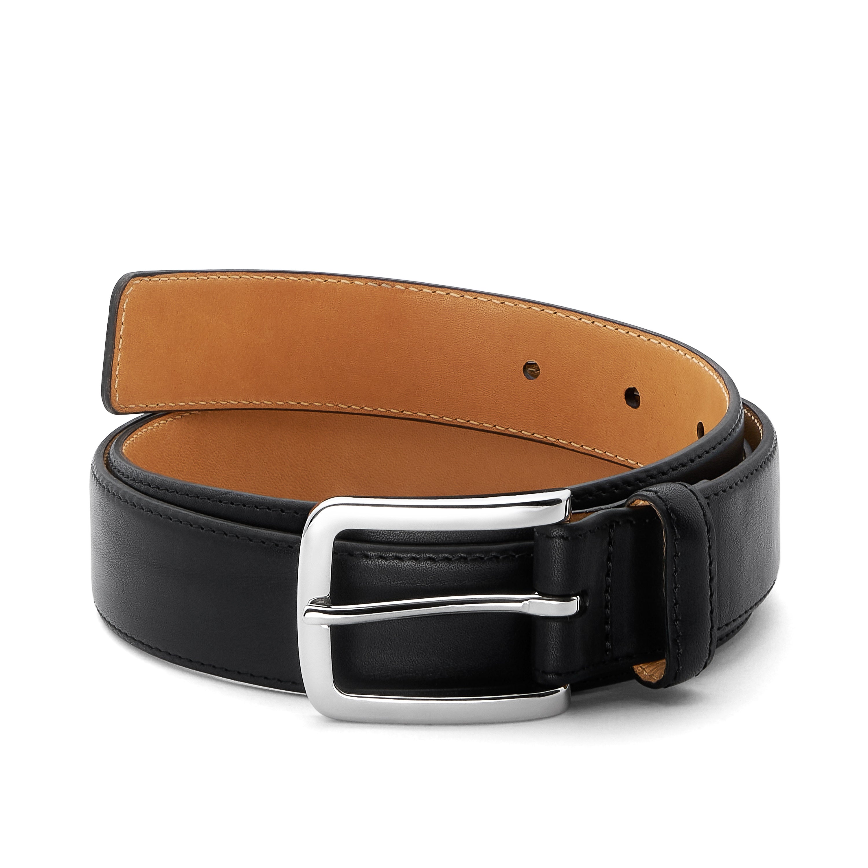 schmaler, 3cm breiter Herren Ledergürtel Schwarz. Elegant und passend zum Anzug. Leichte Bombierung und ton in ton genäht