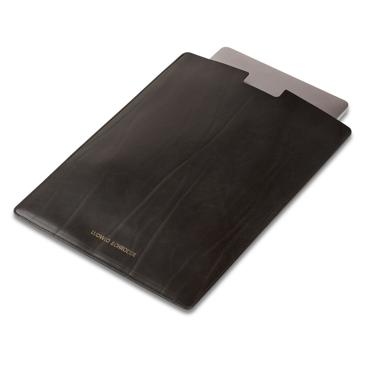 Handgefertigtes MacBook/ Surface Laptop Sleeve in Schwarz – Edles Anilinleder aus Süddeutschland für sicheren Schutz