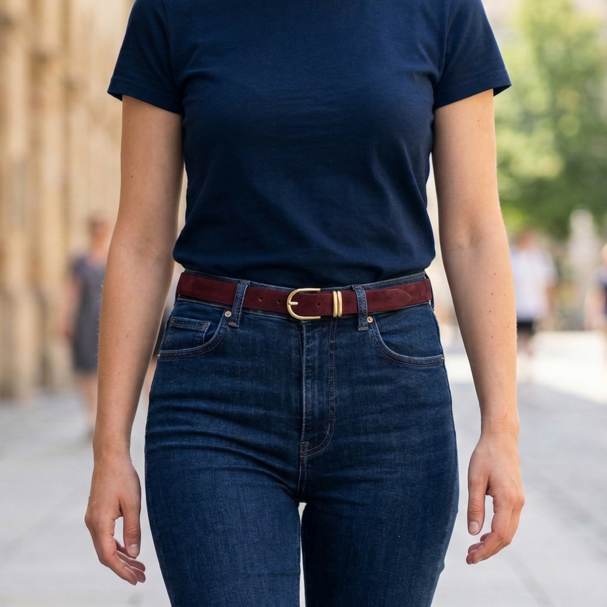 Damen Wildledergürtel „Leni" in Bordeaux – 2,5 cm, hochwertiges Veloursleder
