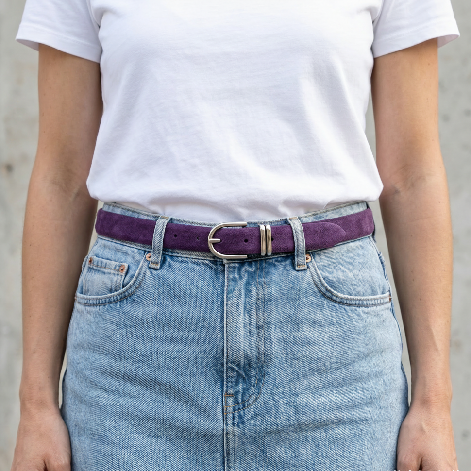 Damen Wildledergürtel „Leni" in Lila – 2,5 cm, hochwertiges Veloursleder