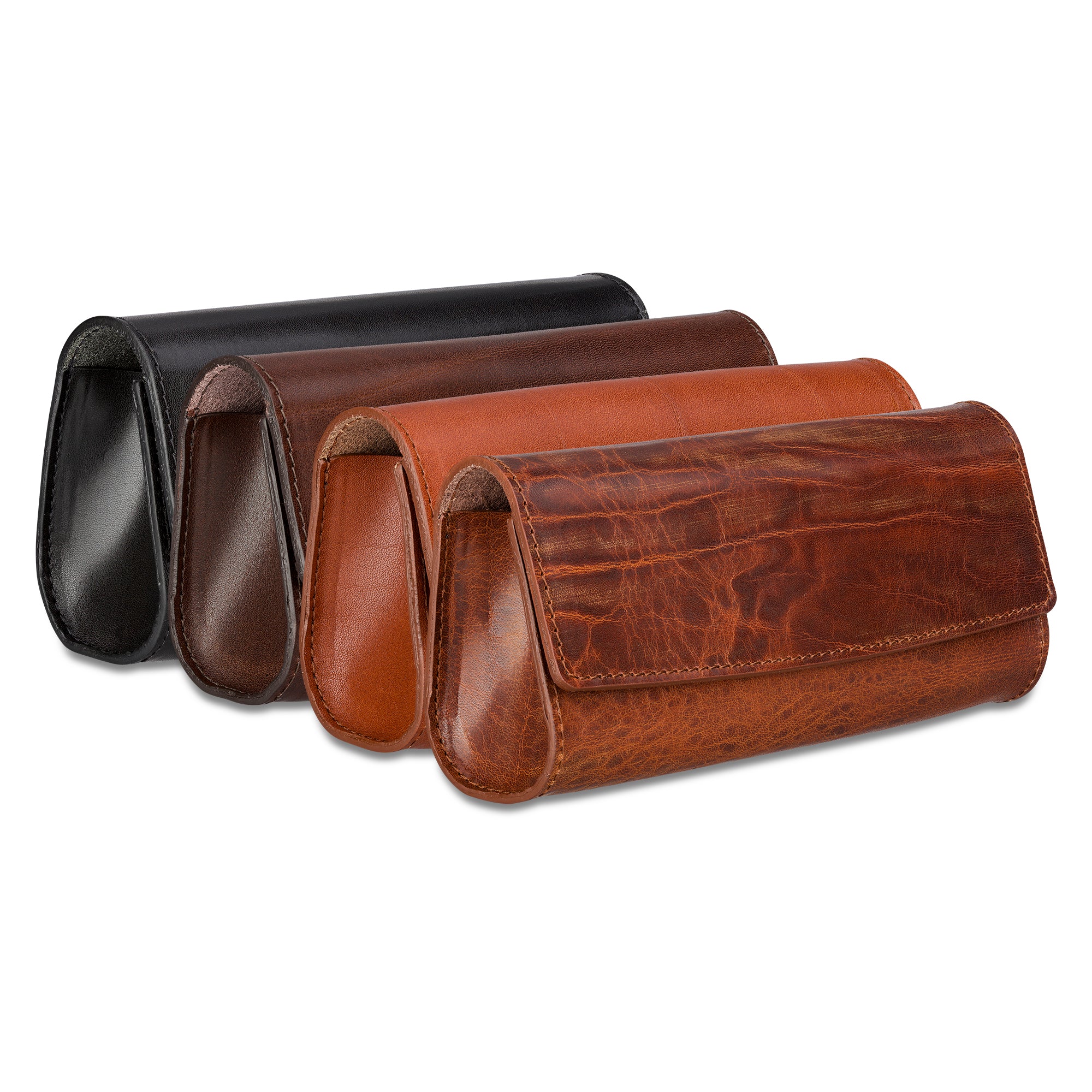Brillenetui aus pflanzlich gegerbtem Leder in 4 Farbe: cognac, braun, schwarz und gipsy cognac