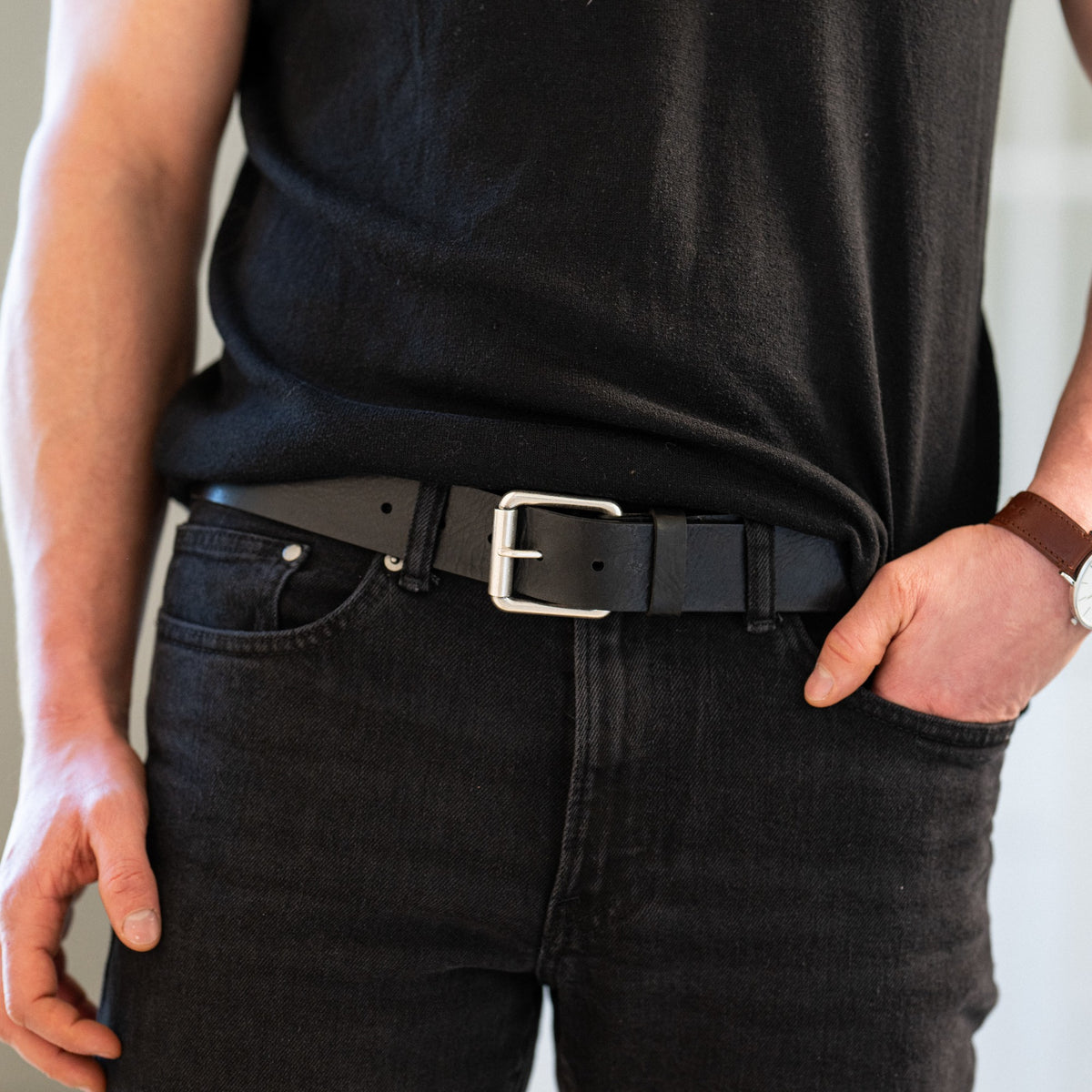 Vintage Herrenledergürtel „David“ in Schwarz – 4 cm, nachhaltig pflanzlich gegerbtes Rindleder