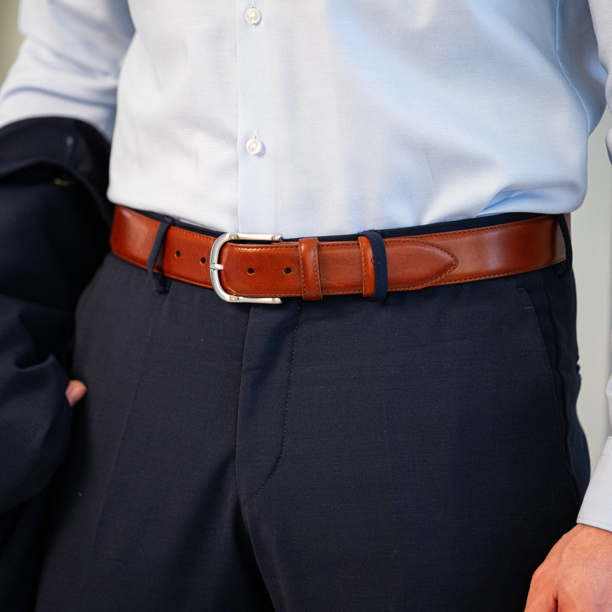 Bester Herrengürtel in Cognac: „Ludwig“ – 3,5 cm Anzuggürtel aus süddeutschem Rindleder