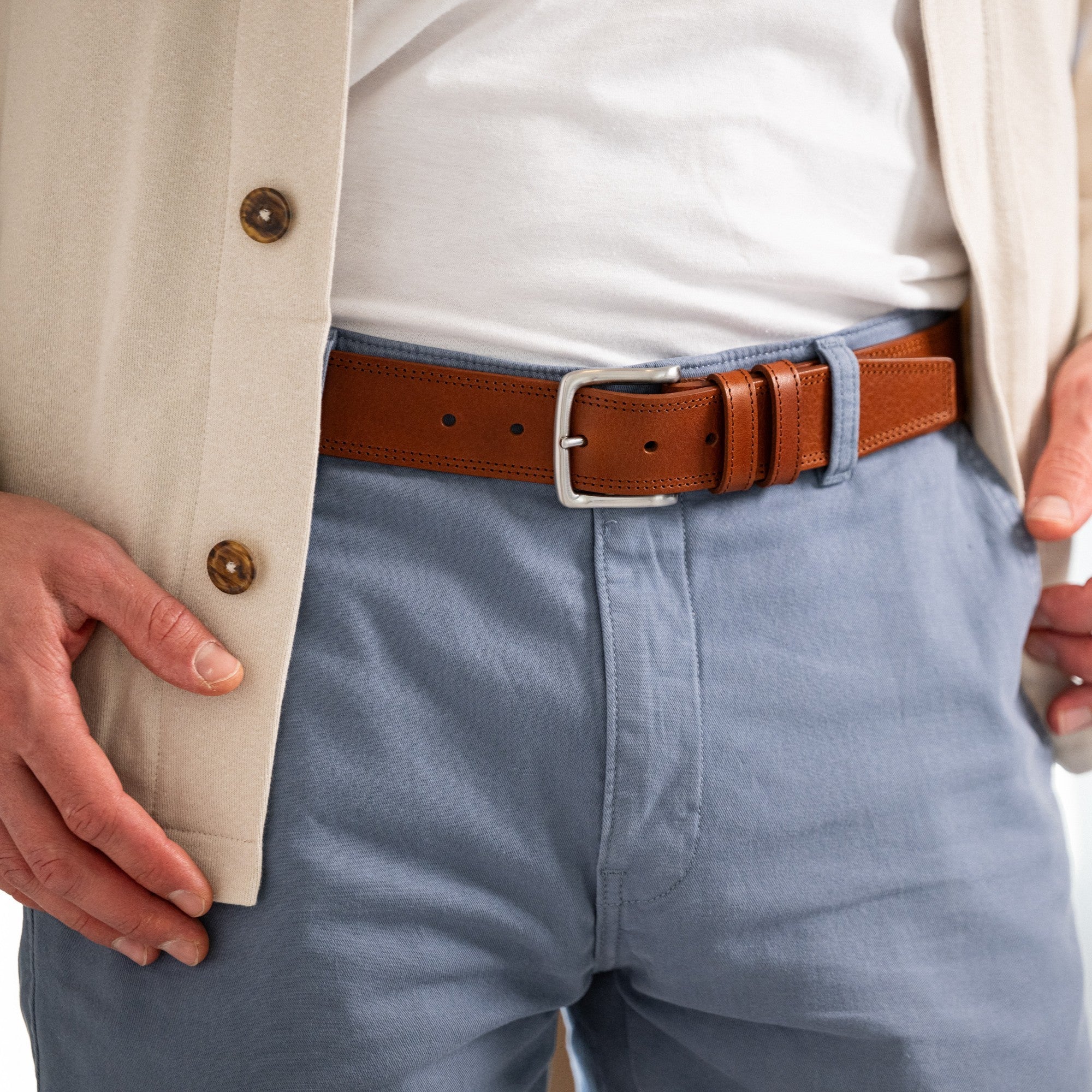 Herren Jeansgürtel in Cognac: „Vittorio“ - 4 cm breit, weicher Gürtel aus hochwertigem Rindleder aus der Toskana
