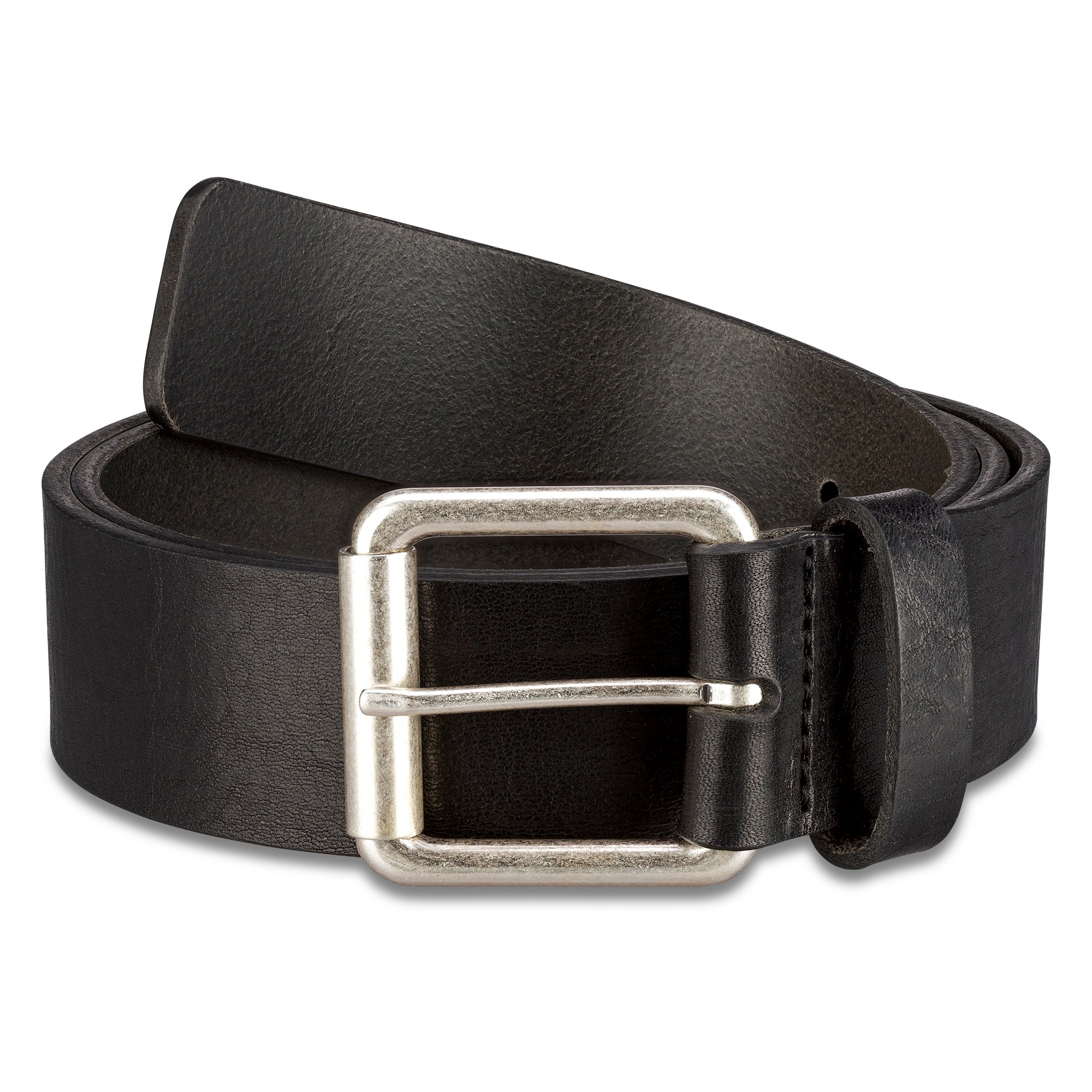 schwarzer used-look Herren Jeansgürtel mit silberner Rollschnalle