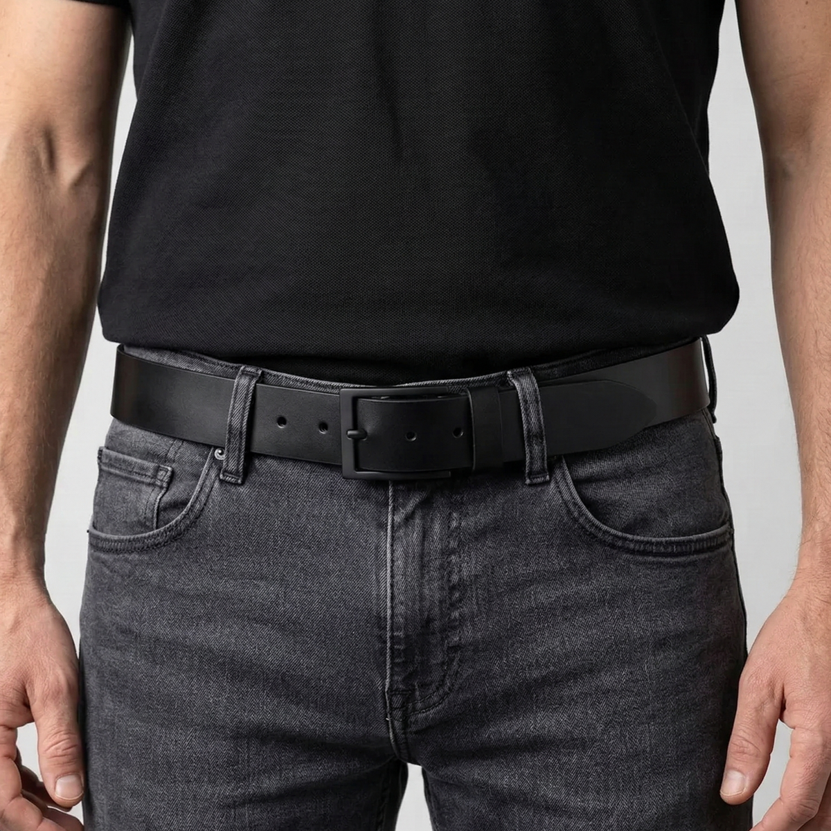 FULL BLACK EDITION: Herren Jeansgürtel „Vincent“ in Schwarz – 4 cm, schwarze Schnalle