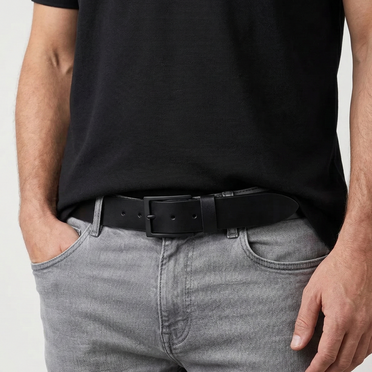 FULL BLACK EDITION: Herren Jeansgürtel „Vincent“ in Schwarz – 4 cm, schwarze Schnalle