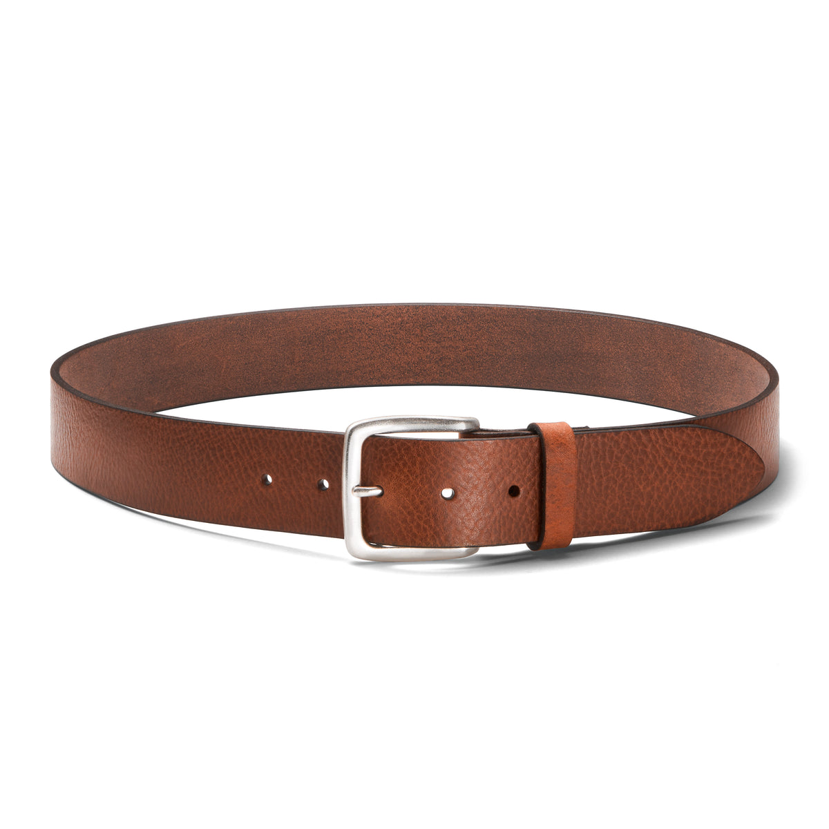klassischer unisex Jeansgürtel aus cognacfarbenem Rindleder, 4cm breit, weich, mit silberner Schnalle 